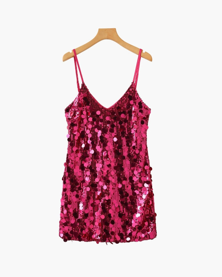 Robe Mini Pailletée Soirée — Rose