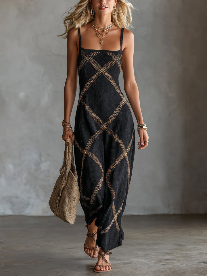 Vittoria – Noir et Camel Robe Géométrique