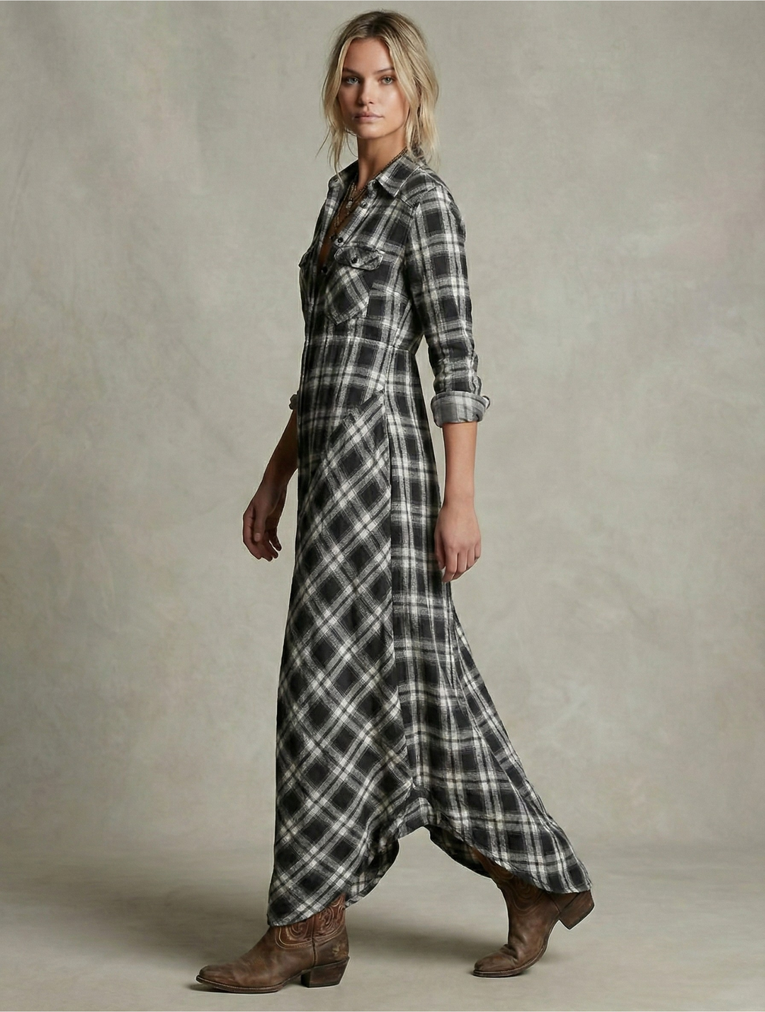 Rosa - Robe Chemise à Carreaux Émeraude