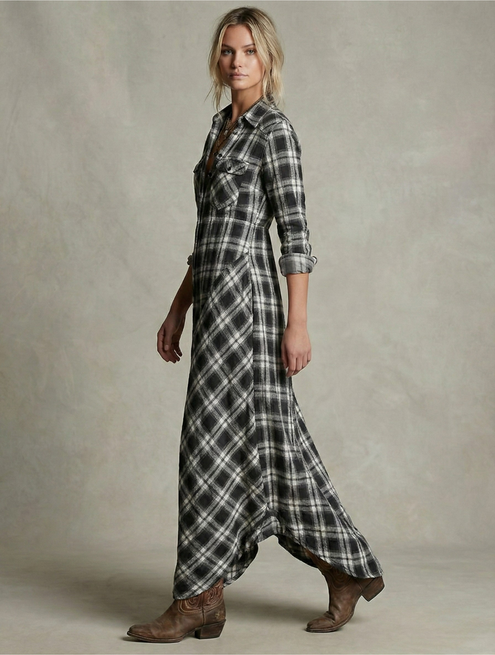Rosa - Robe Chemise à Carreaux Émeraude