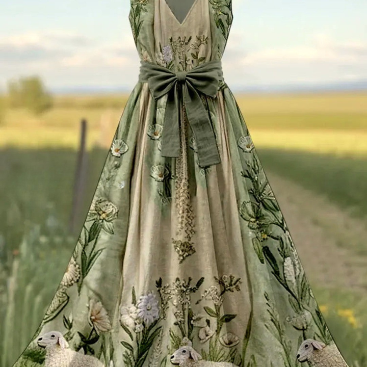 Florale - Robe Maxi V-Neck Imprimé Fleuri