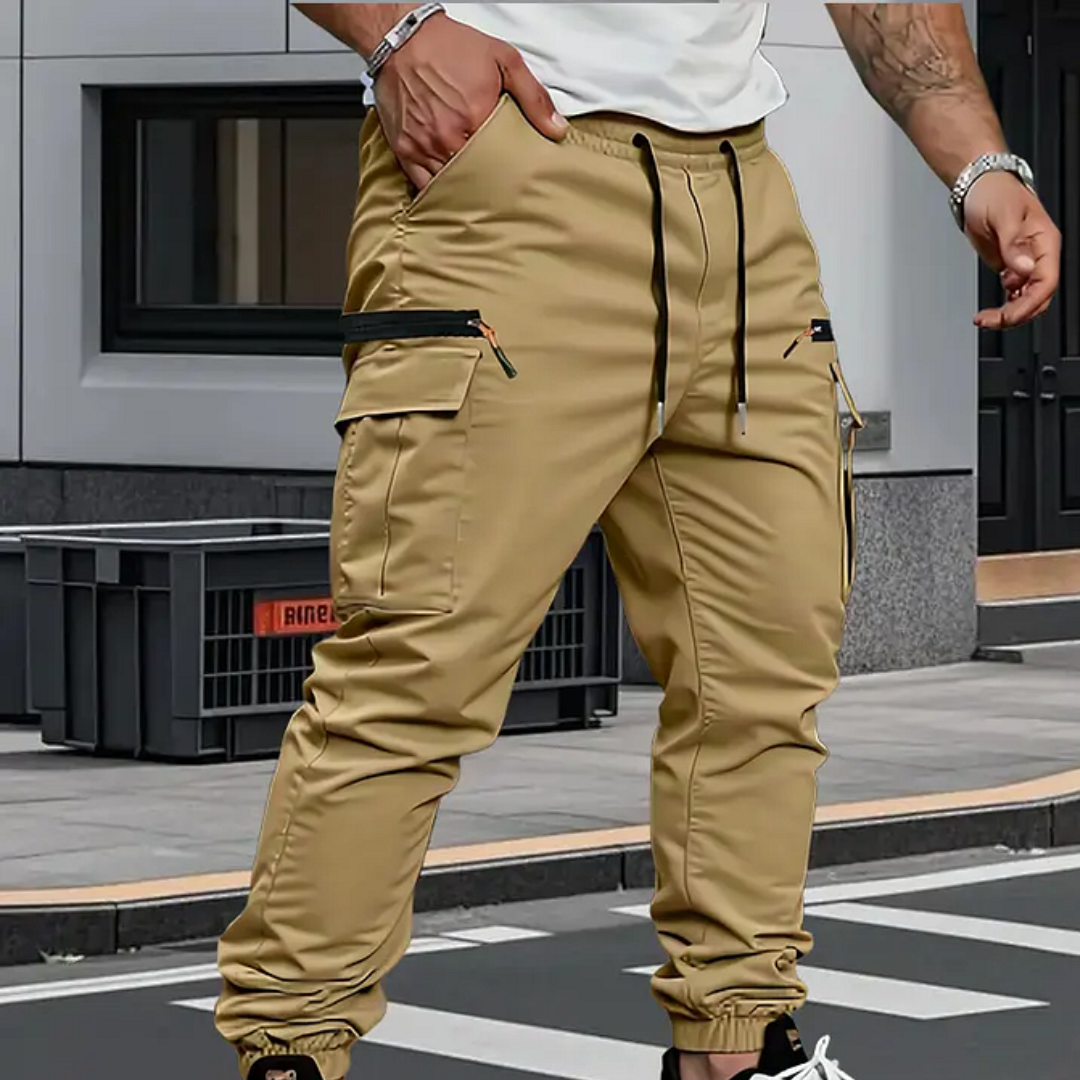 Pantalon jogger cargo stretch pour hommes Mathis, coupe jogger moderne avec chevilles élastiques
