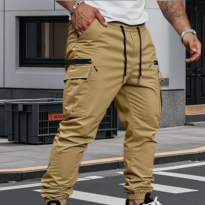 Pantalon jogger cargo stretch pour hommes Mathis, coupe jogger moderne avec chevilles élastiques