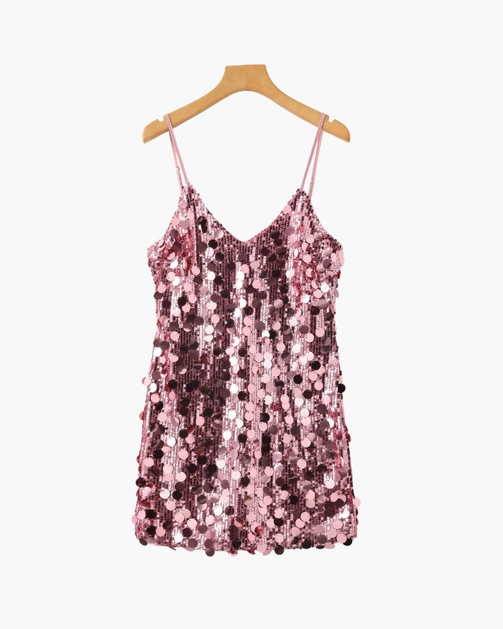 Robe Mini Pailletée Soirée — Or rose
