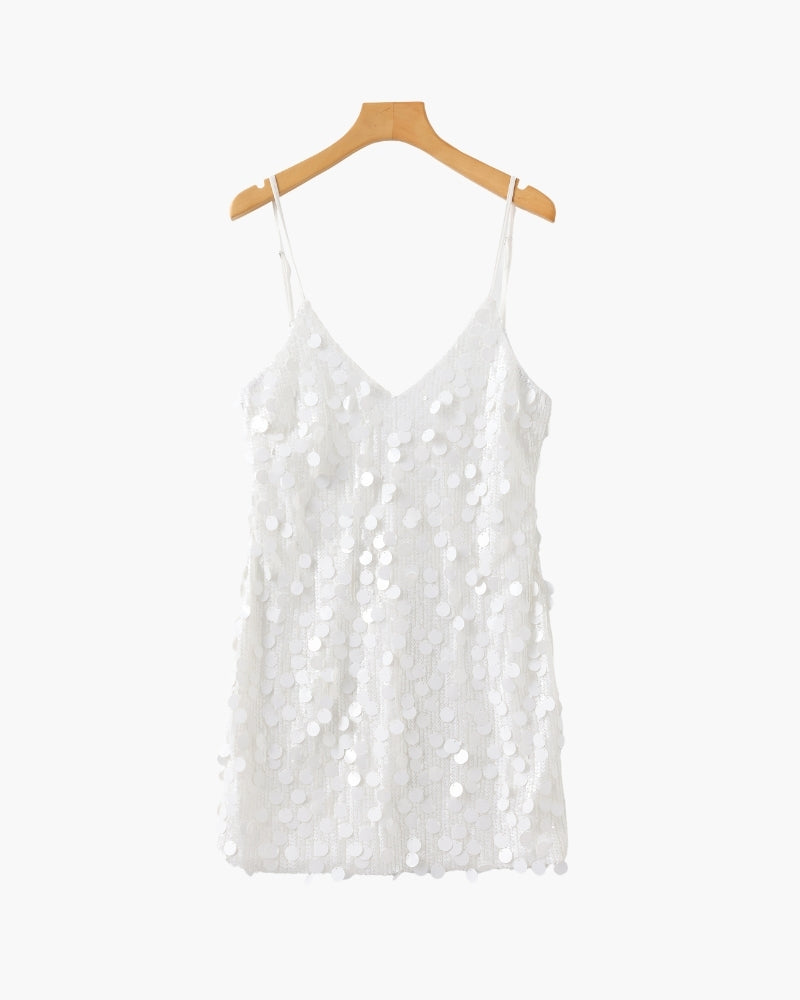 Robe Mini Pailletée Soirée — Blanc