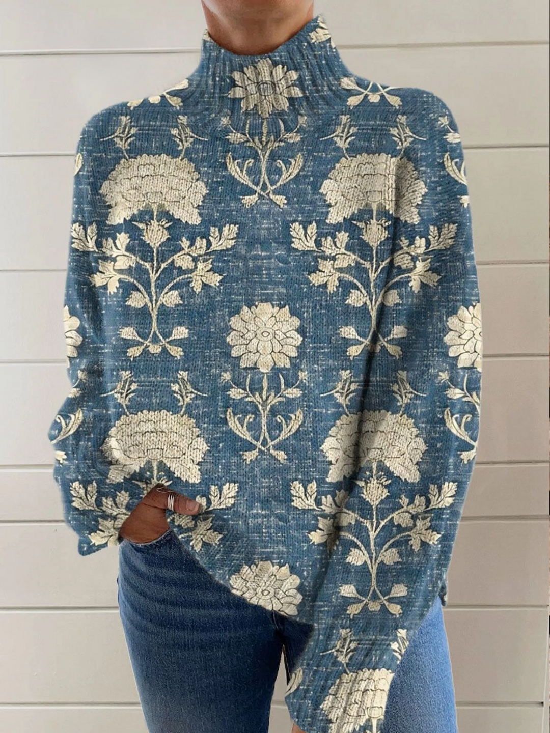 Bianca Col Roulé Artistique Femme — Bleu