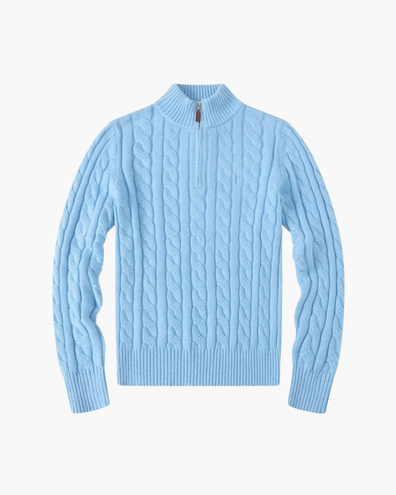 Pull Verbier Femme Col Zippé — Bleu Pâle
