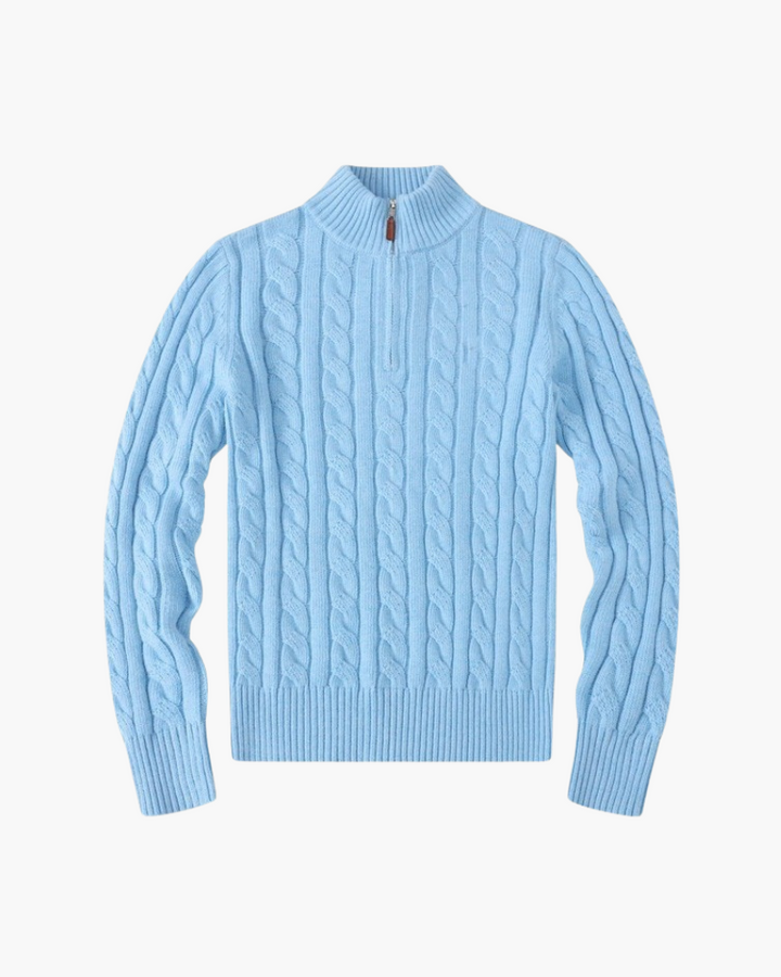 Pull Verbier Femme Col Zippé — Bleu Pâle