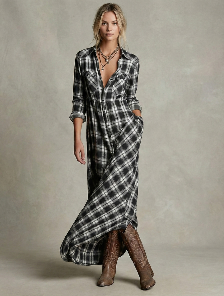 Rosa - Robe Chemise à Carreaux Émeraude