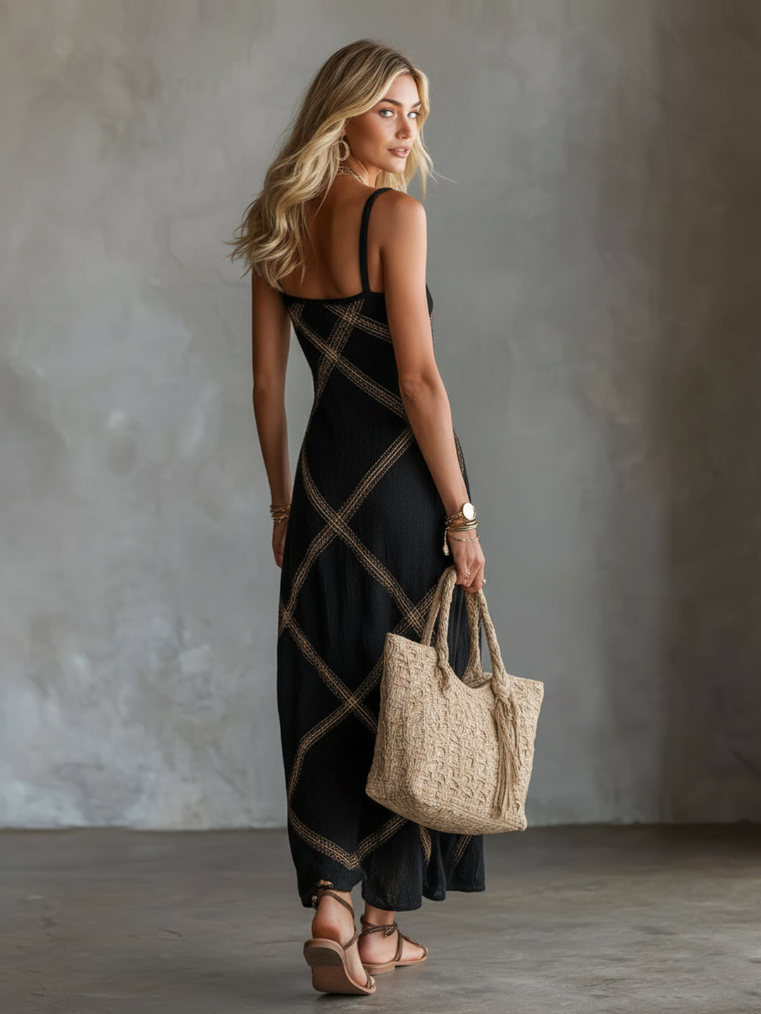 Vittoria – Noir et Camel Robe Géométrique
