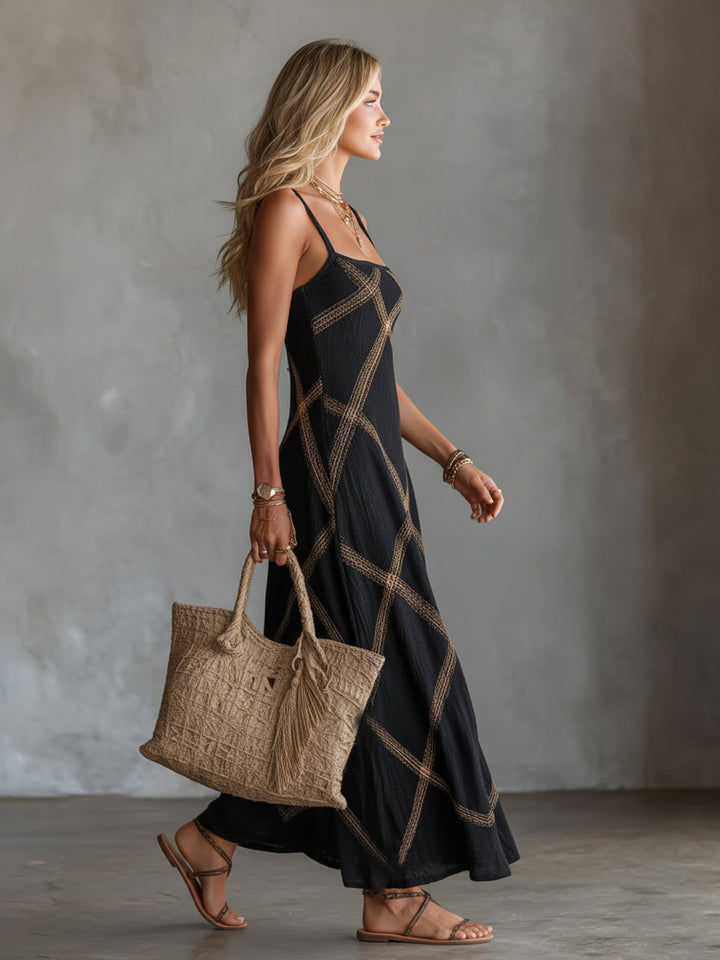 Vittoria – Noir et Camel Robe Géométrique
