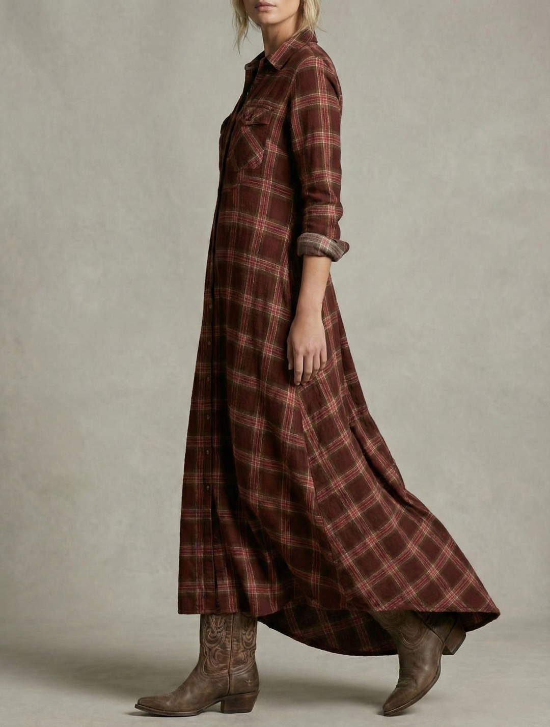 Rosa - Robe Chemise à Carreaux Émeraude