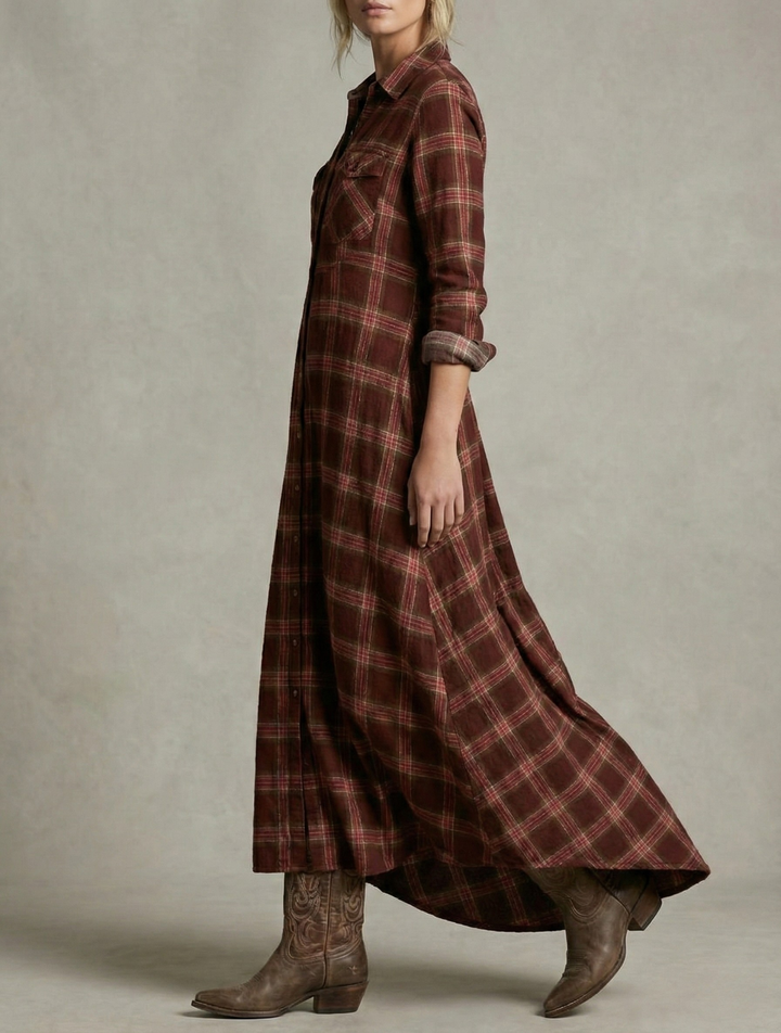 Rosa - Robe Chemise à Carreaux Émeraude