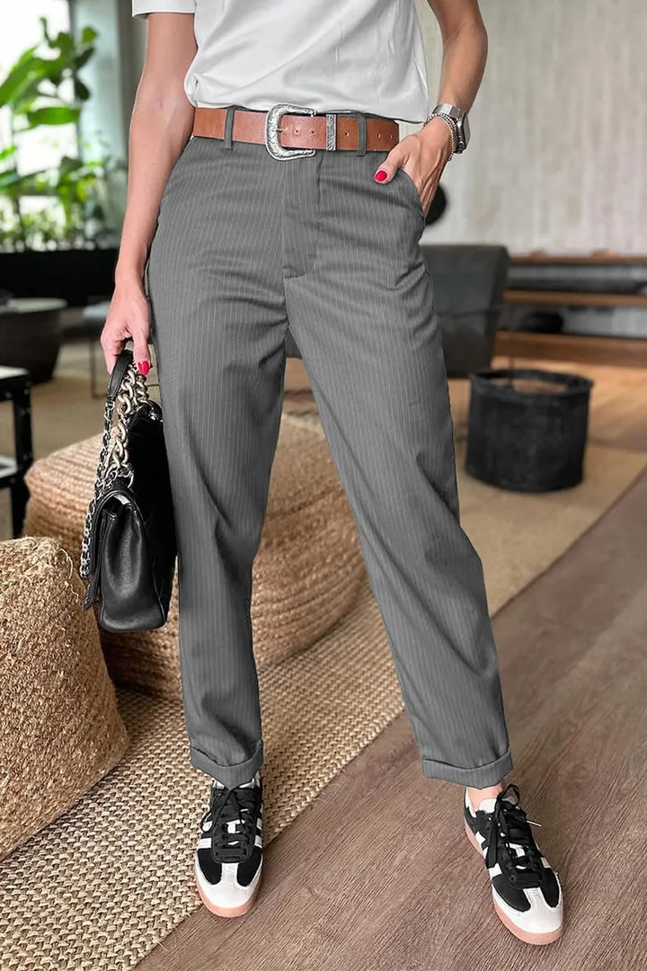 Mathilda Pantalon Rayures Femme — Gris