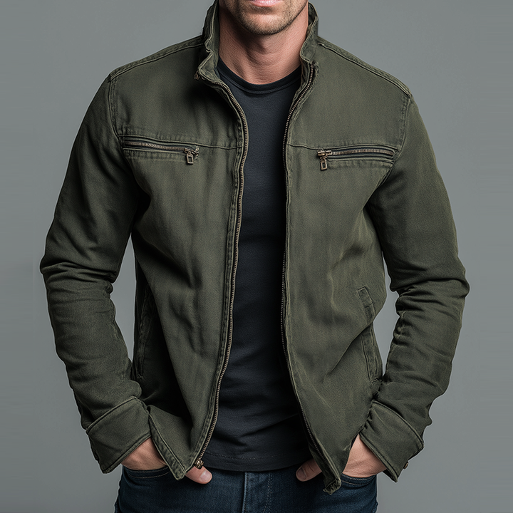 Veste Martin en toucher-doux lavé vintage, vue de face avec fermeture zippée