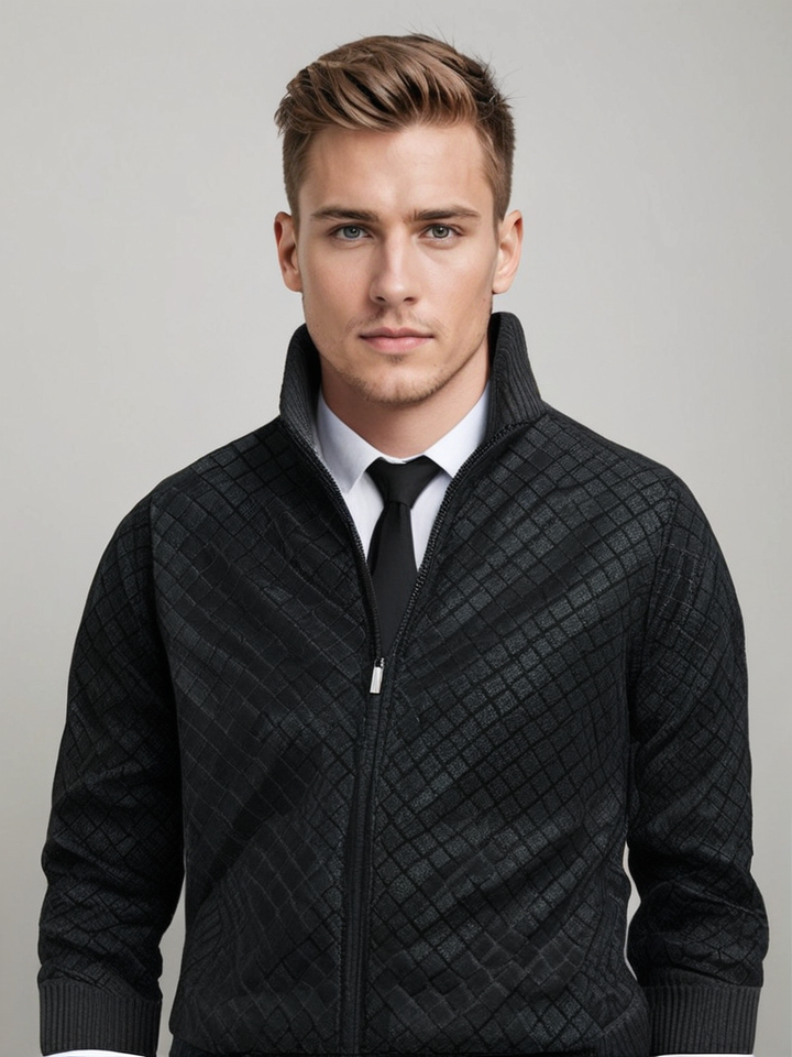 Cardigan Oliver, motif à losanges raffiné, détail du design