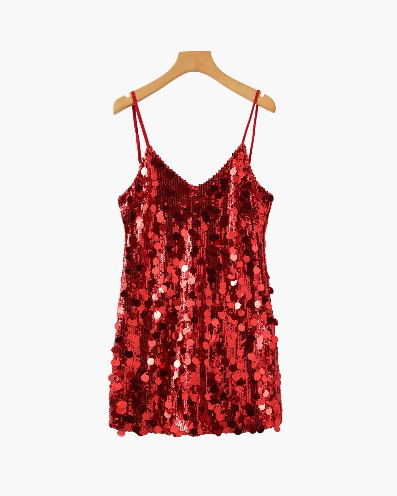 Robe Mini Pailletée Soirée — Rouge