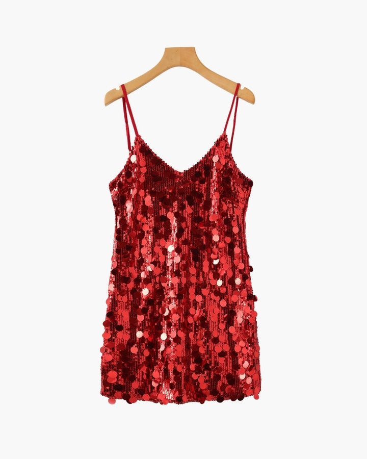 Robe Mini Pailletée Soirée — Rouge