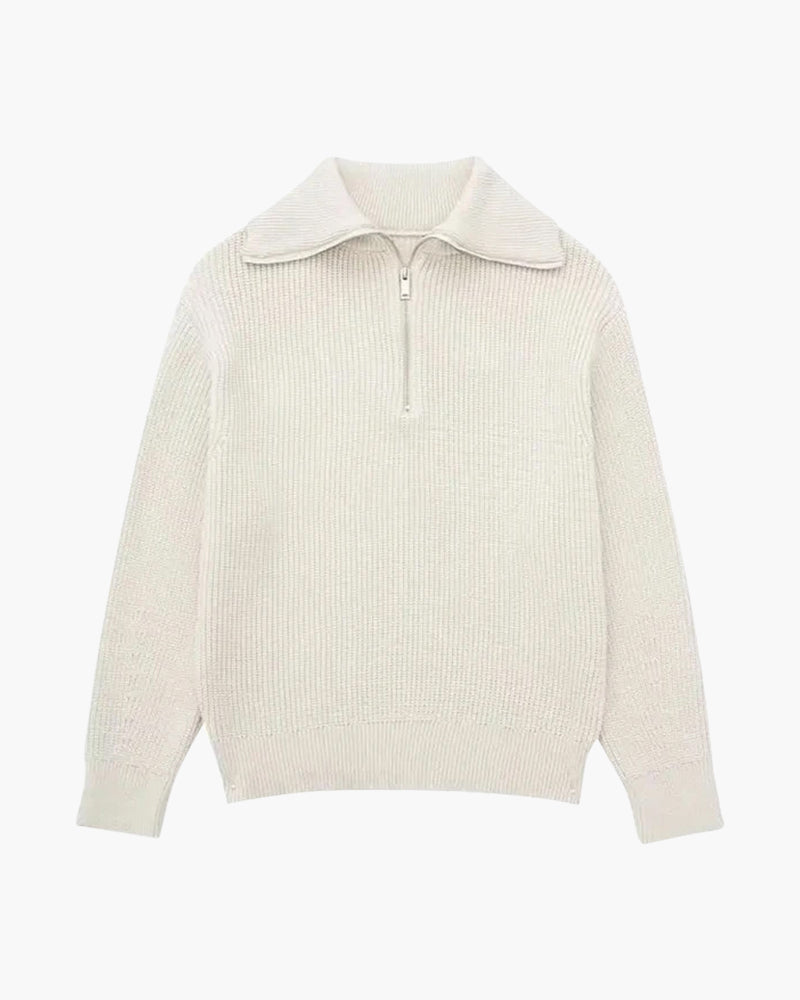 Pull Rayé Demi-Zip Homme — Blanc