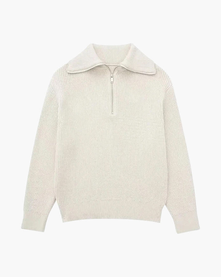 Pull Rayé Demi-Zip Homme — Blanc