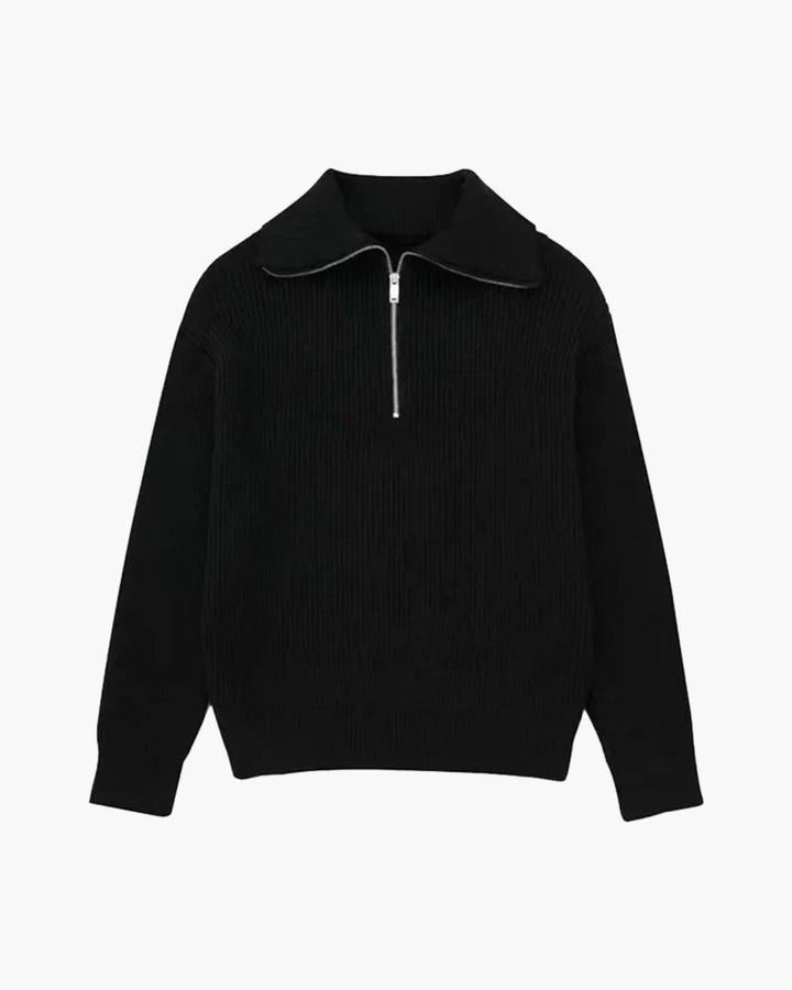 Pull Rayé Demi-Zip Homme — Noir
