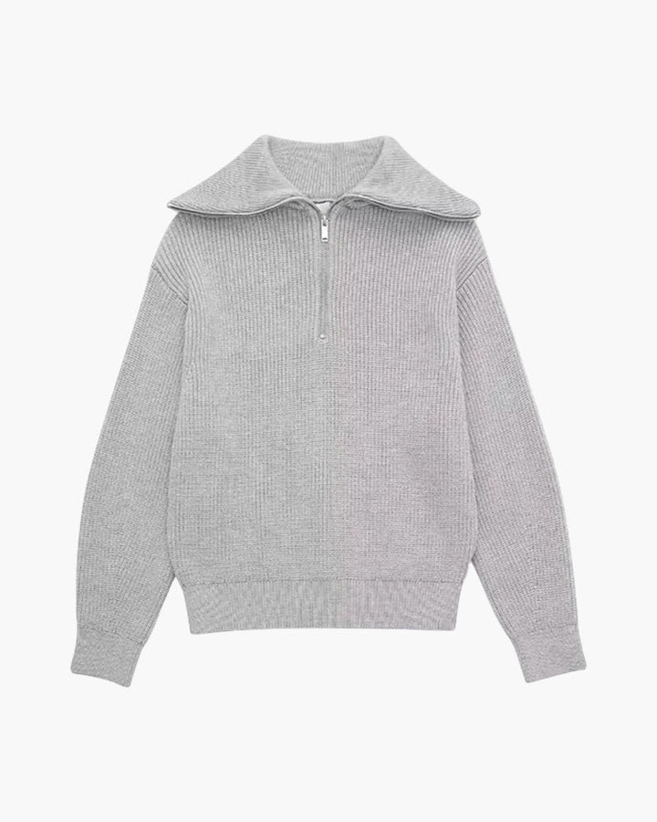 Pull Rayé Demi-Zip Homme — Gris