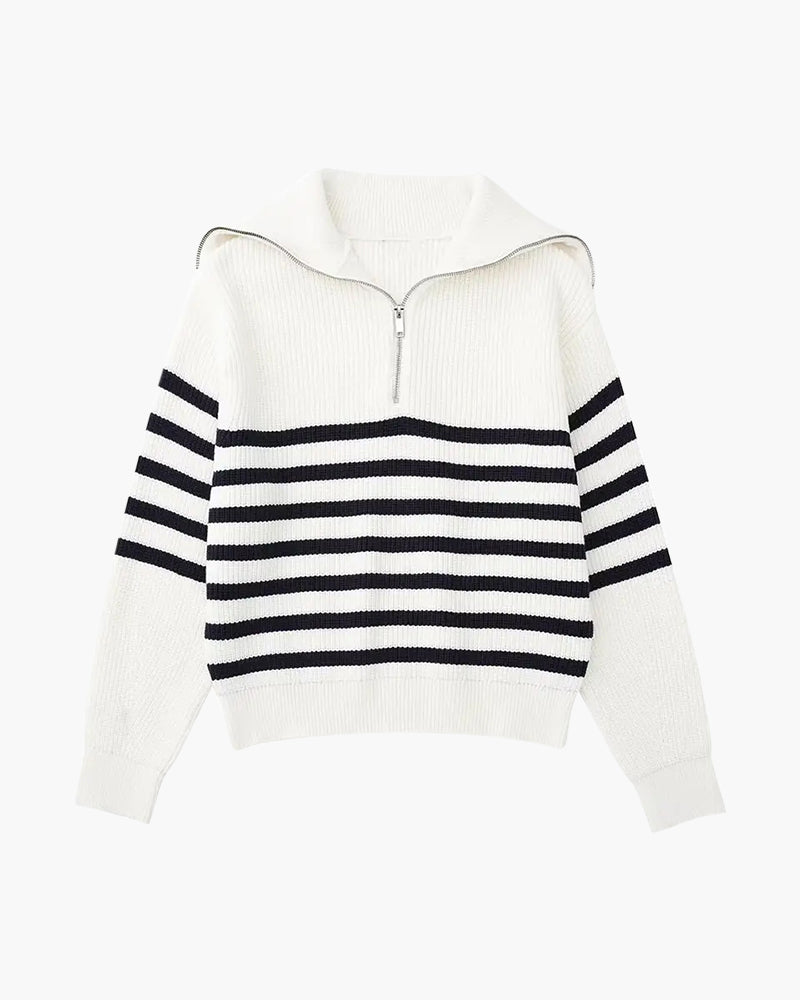 Pull Rayé Demi-Zip Homme — Rayé blanc