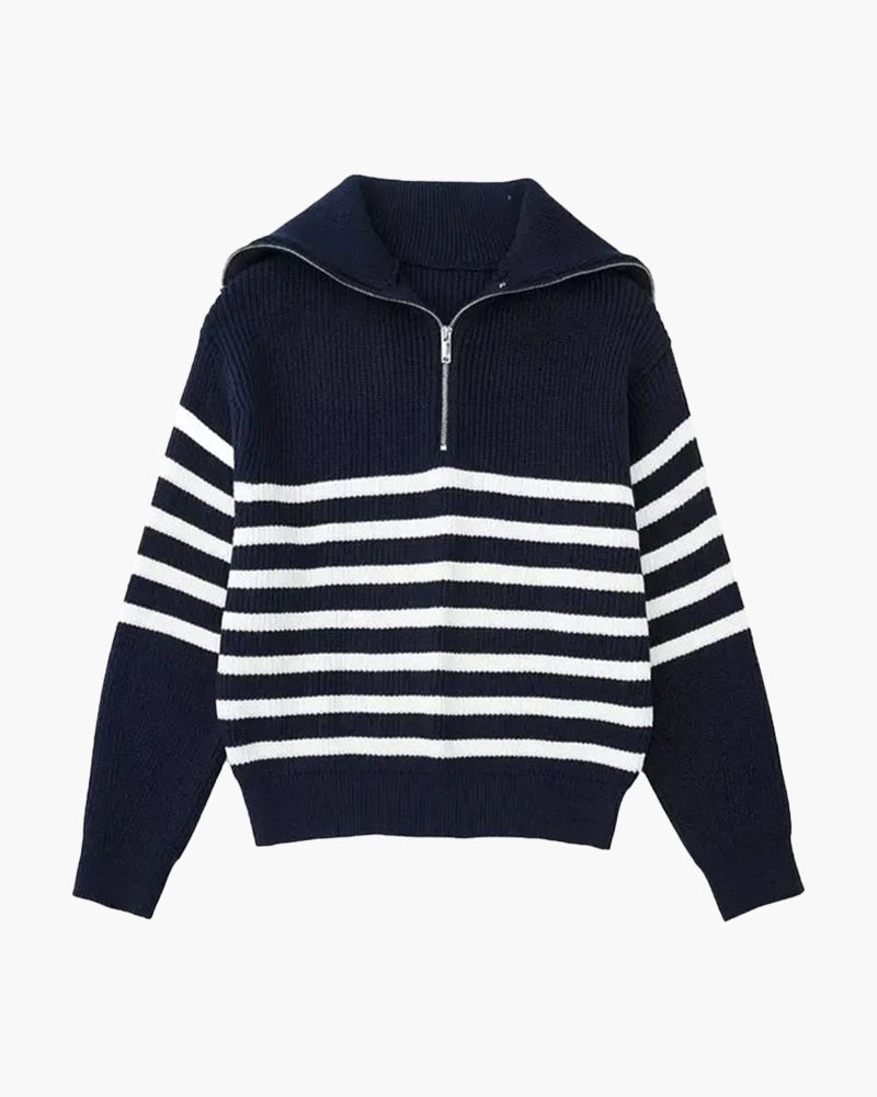 Pull Rayé Demi-Zip Homme — Rayé marine