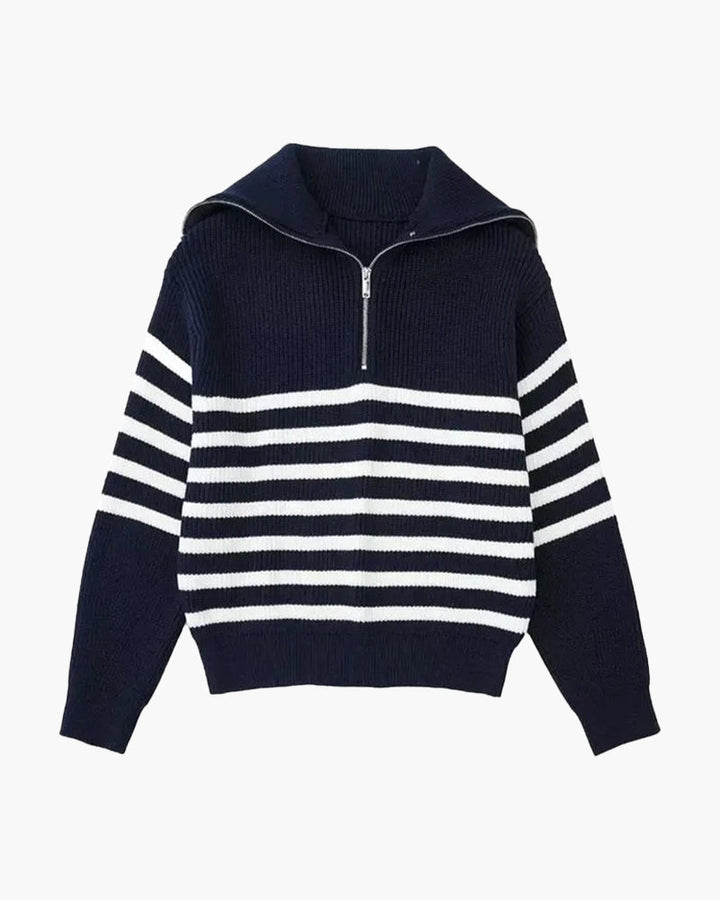 Pull Rayé Demi-Zip Homme — Rayé marine