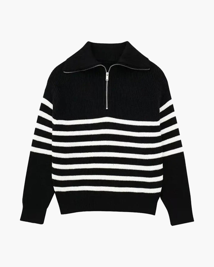 Pull Rayé Demi-Zip Homme — Rayé noir