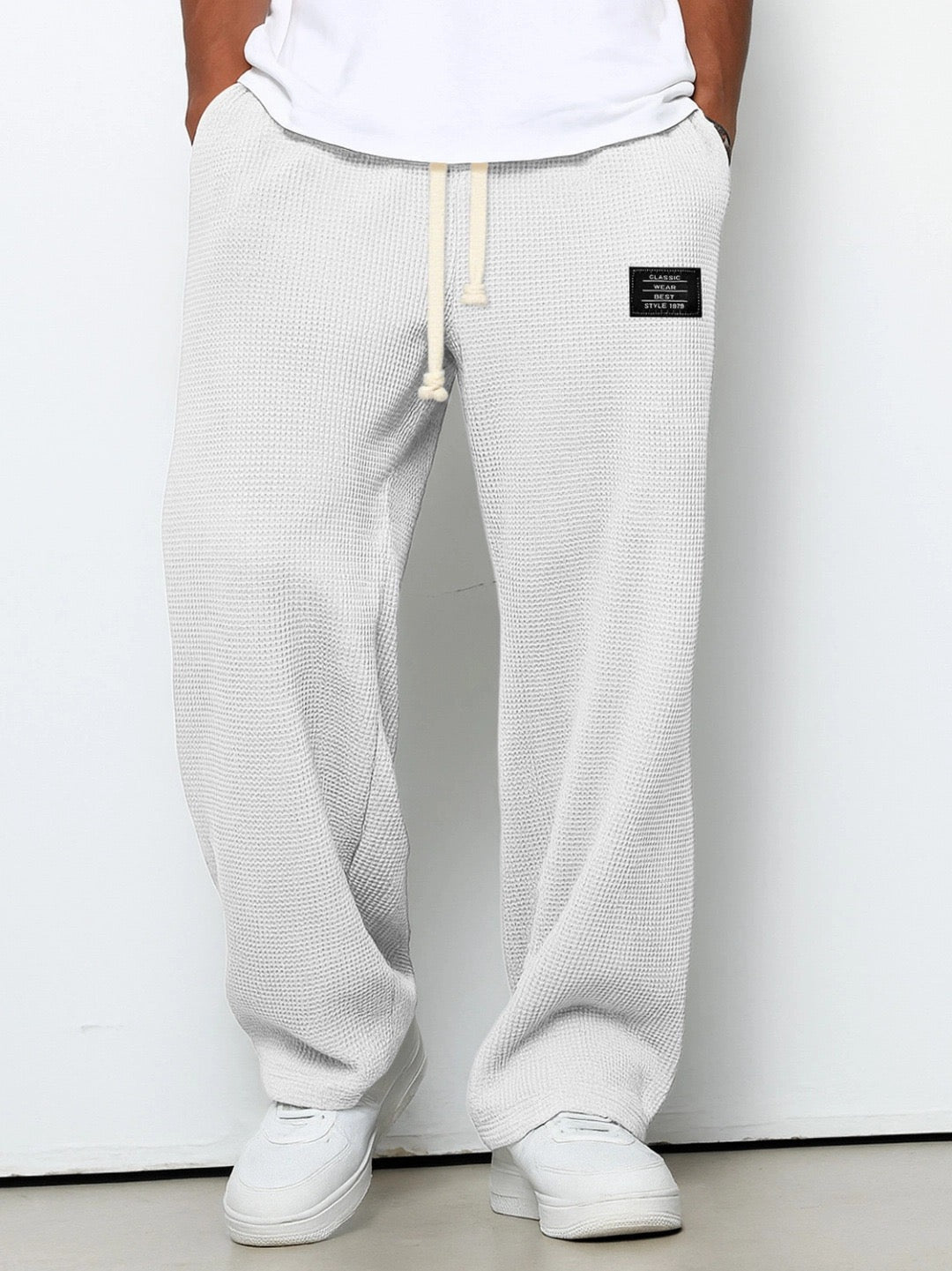 Pantalon Bastian pour homme, blanc, coupe décontractée à taille ajustable