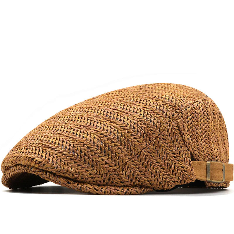 Casquette plate Salvatore en paille marron, vue de face
