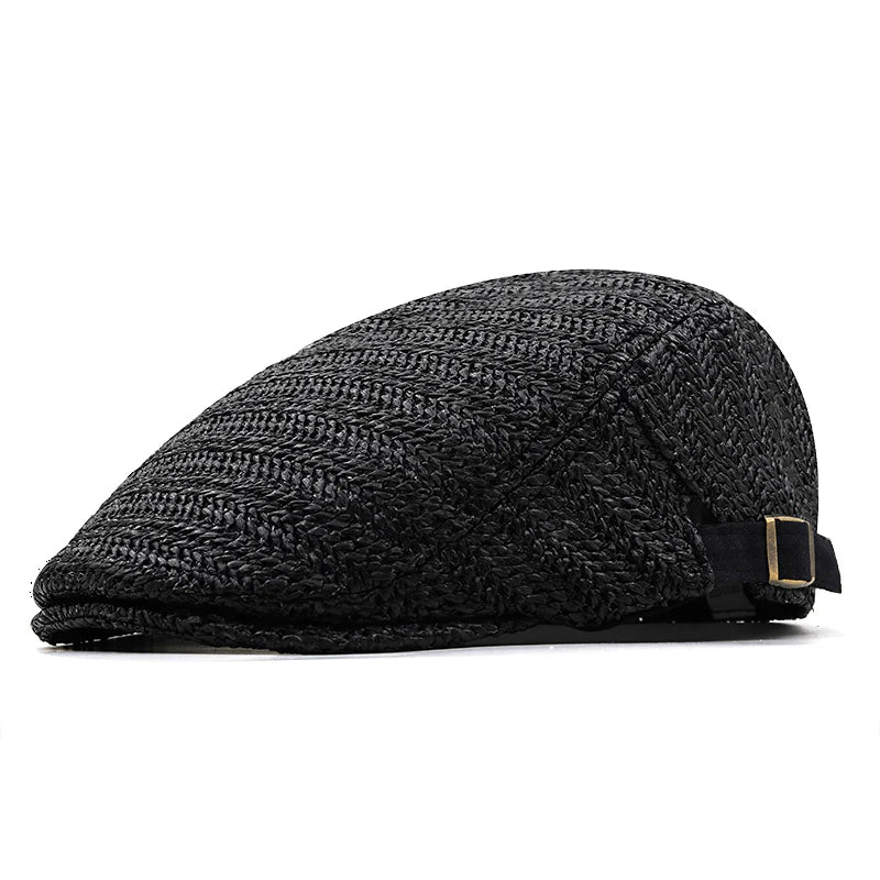 Casquette plate Salvatore en paille noire, vue de face