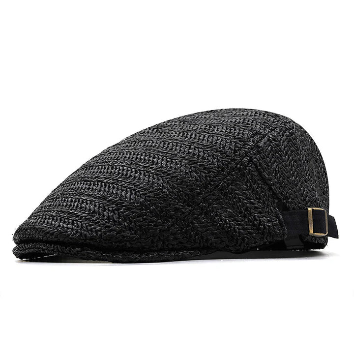 Casquette plate Salvatore en paille noire, vue de face