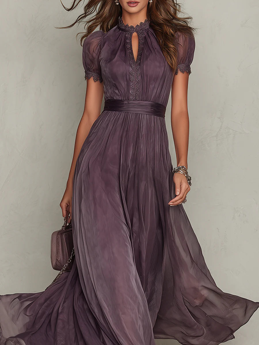 Robe longue mousseline dentelle Violette — vue 4
