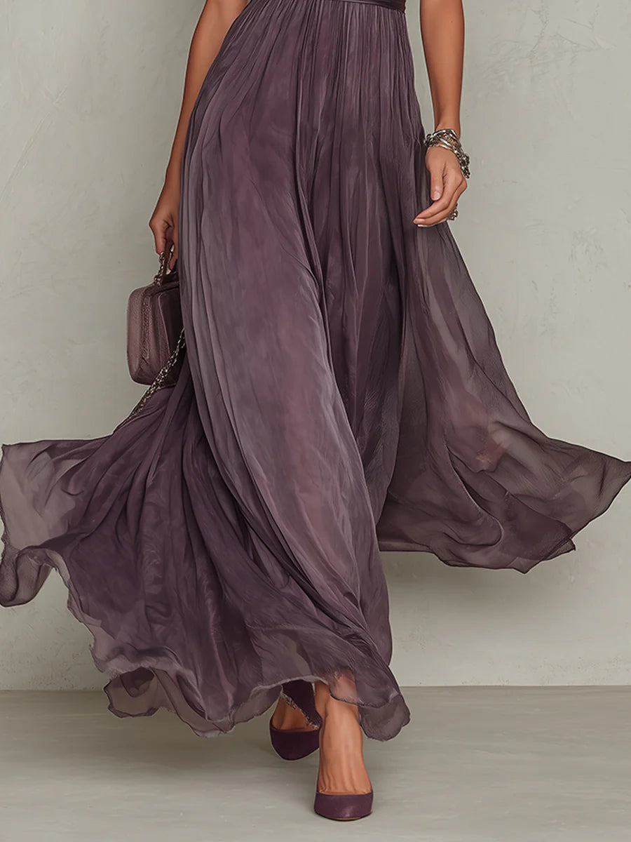Robe longue mousseline dentelle Violette — vue 5