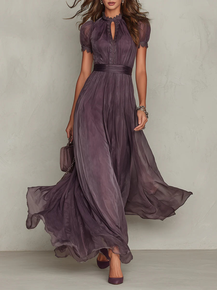 Robe longue mousseline dentelle Violette — vue 1