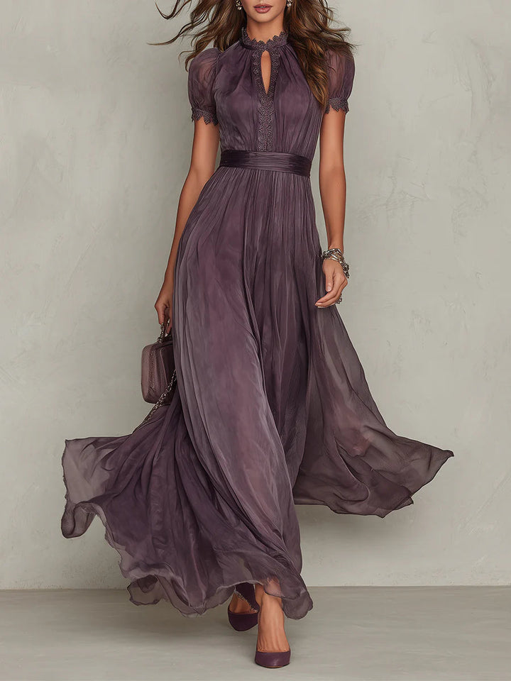 Robe longue mousseline dentelle Violette — vue 1