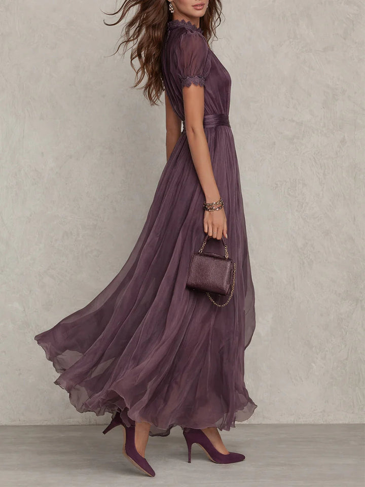 Robe longue mousseline dentelle Violette — vue 2