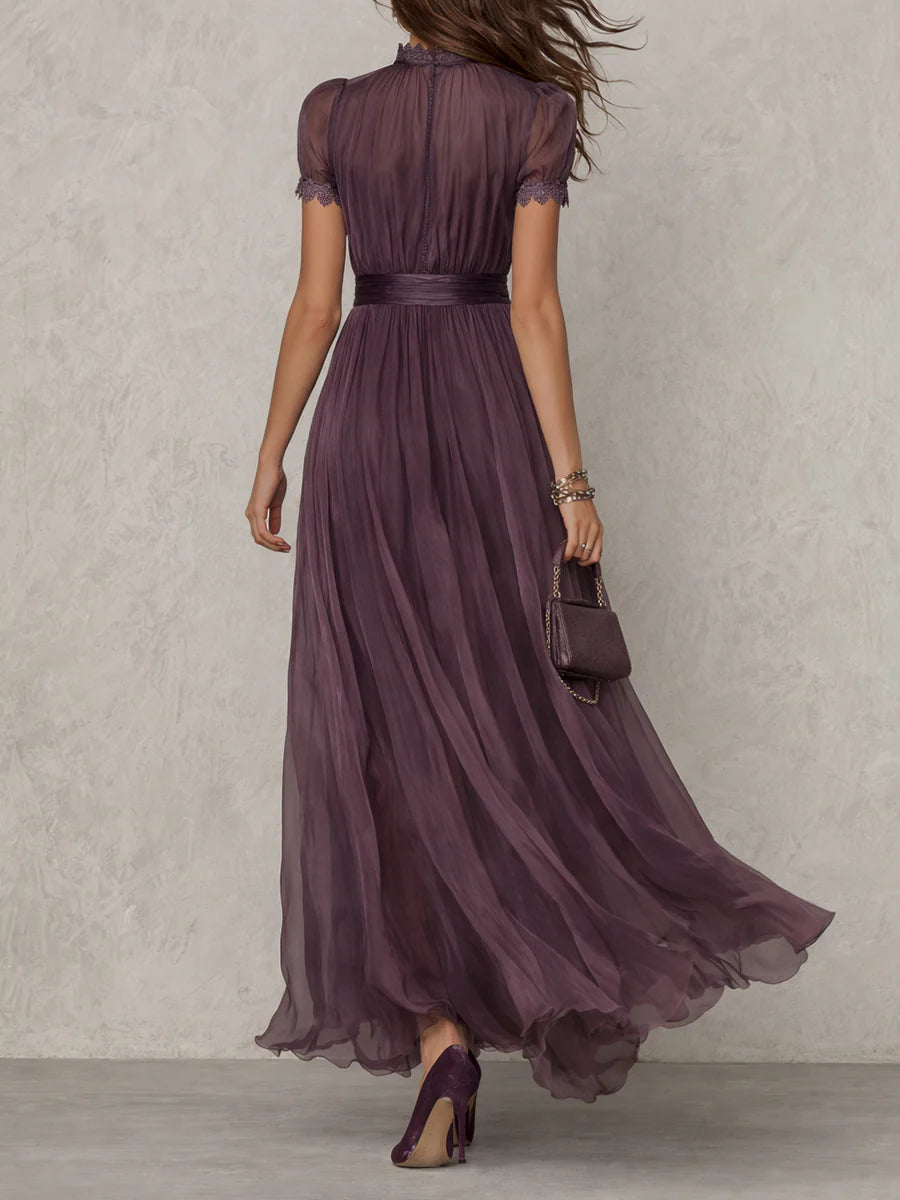 Robe longue mousseline dentelle Violette — vue 3