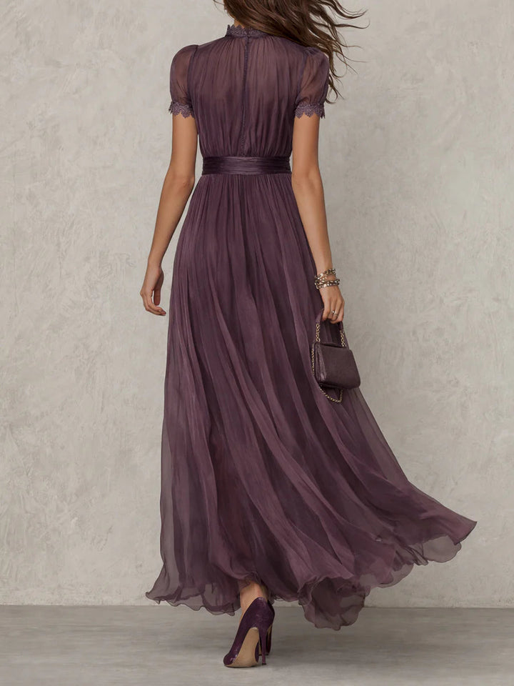 Robe longue mousseline dentelle Violette — vue 3