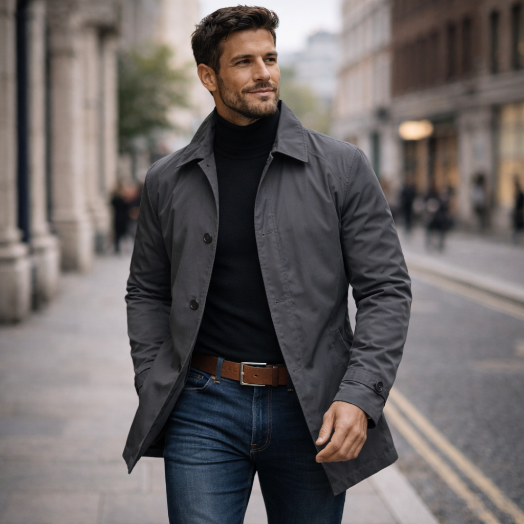 Homme marchant en manteau Adrian, vue de face