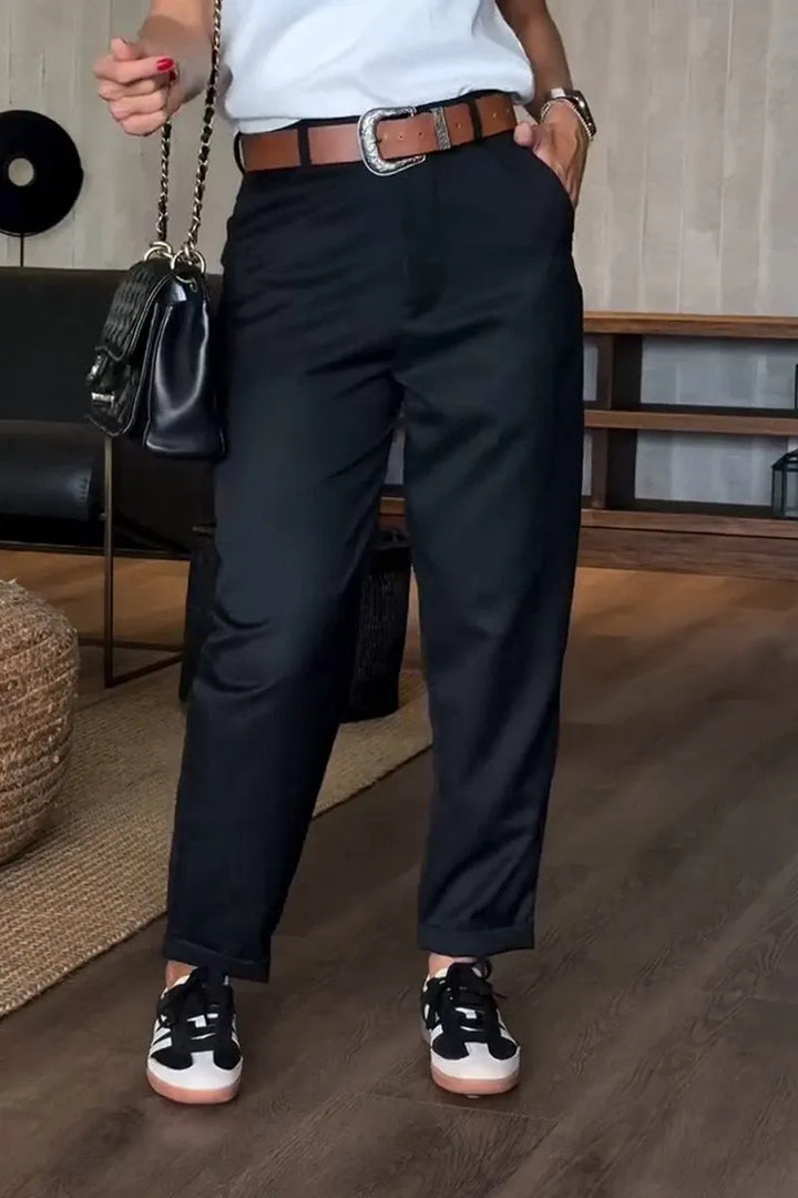 Mathilda Pantalon Rayures Femme — Noir