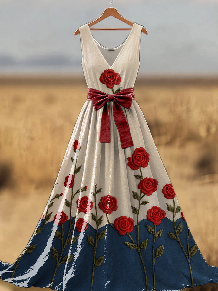 Florale - Robe Maxi V-Neck Imprimé Fleuri