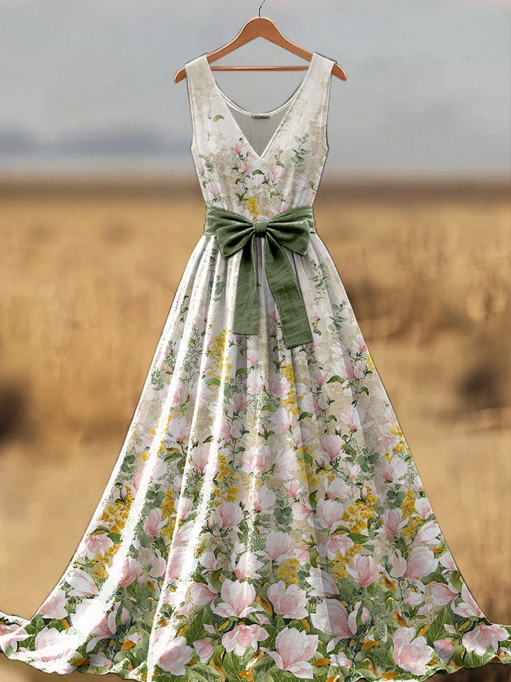 Florale - Robe Maxi V-Neck Imprimé Fleuri