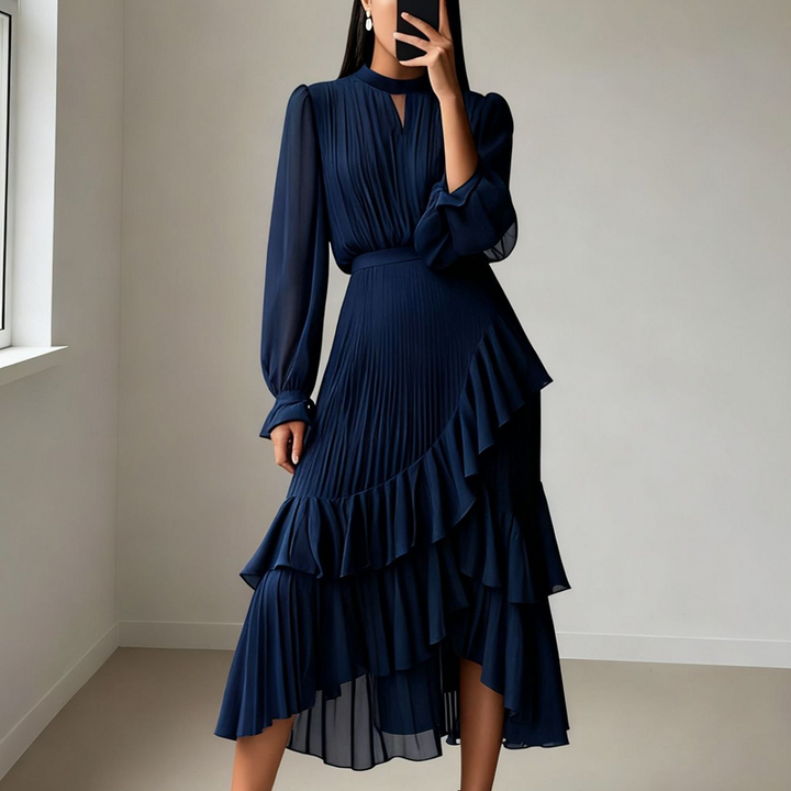 Robe Midi Plissée à Volants
