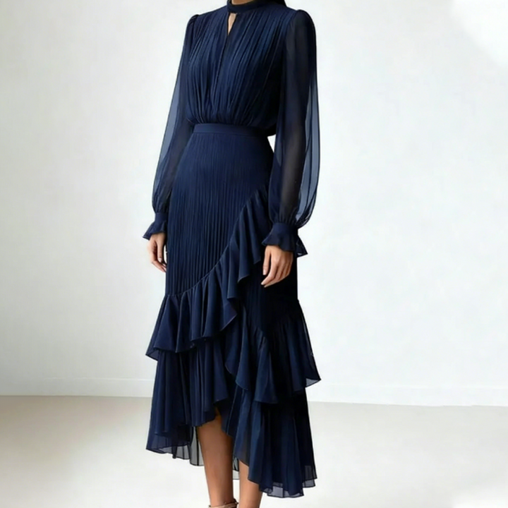 Robe Midi Plissée à Volants