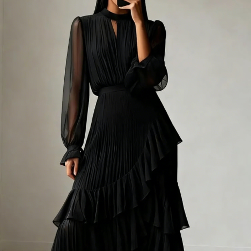 Robe Midi Plissée à Volants