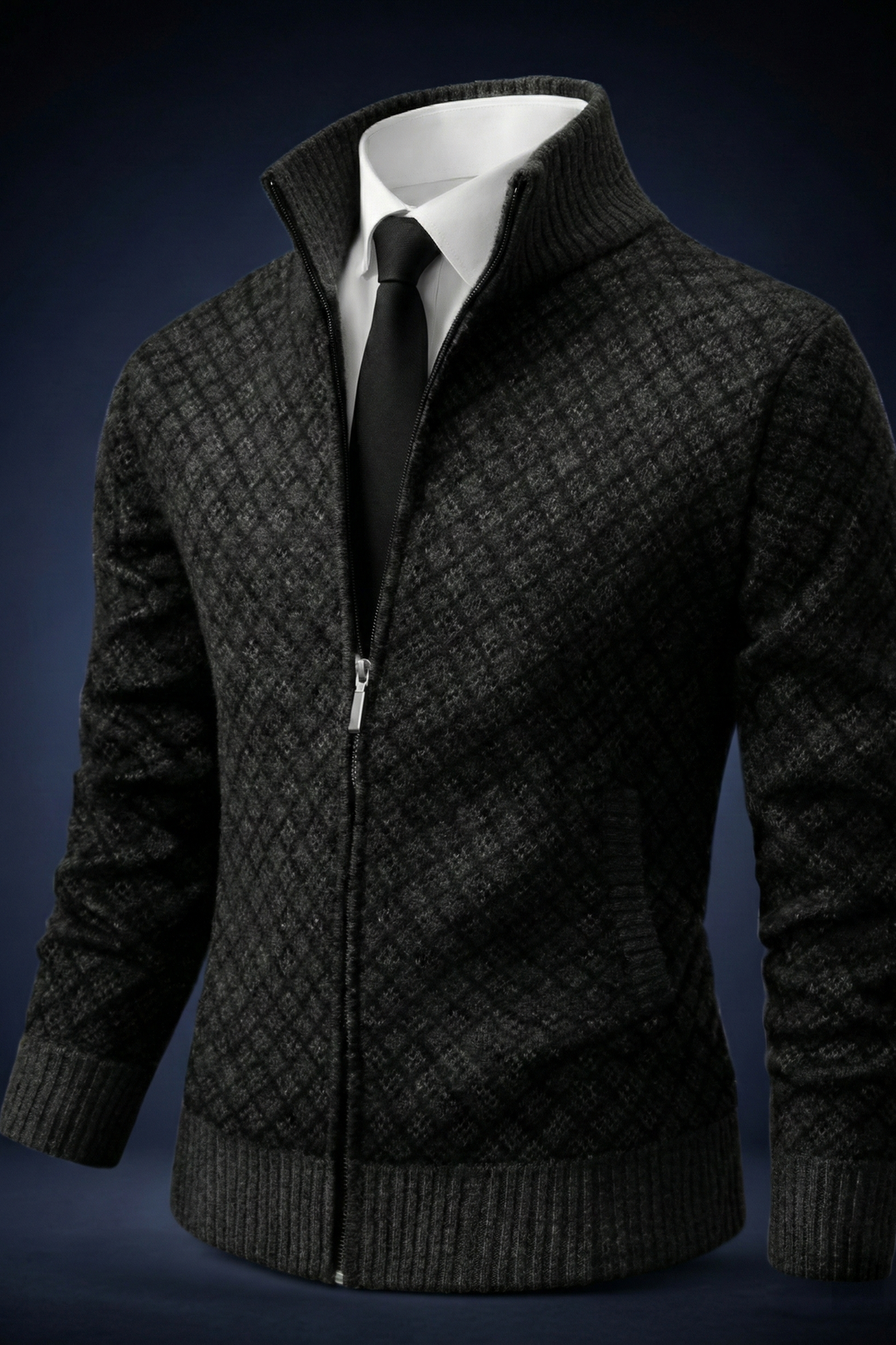 Cardigan Oliver, structure nid d'abeille, gros plan du tissu